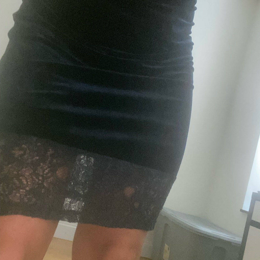 very modern elegant velvet dress combined with guipure
